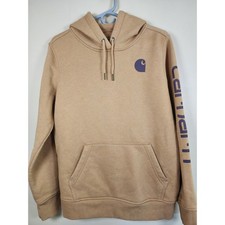 Carhartt Wmn's Relaxed Graphic Sleeve Hoodie Sweatshirt Brwn Camel Tan Earth SzM