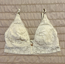 Aerie Real Good White Floral Lace Wireless Bralette Bra L Adjustable Pullover