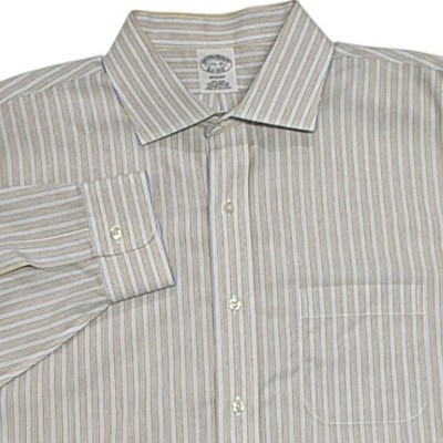 Brooks Brothers Shirt Mens 17.5 XL Blue Yellow White Striped Long Sleeve Regent