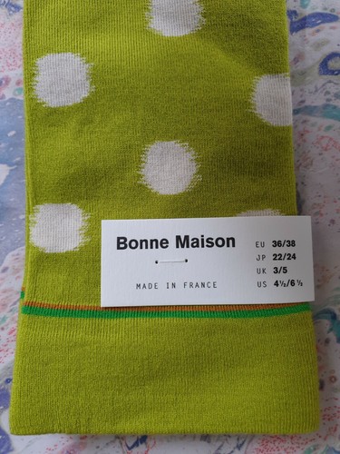 Bonne Maison France Cotton Calf Socks Polka Dot Chartreuse Medium UK 3-5 EU35-38 - Picture 2 of 4