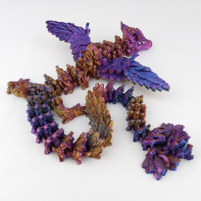 Winged Lunar Dragon - 3D Printed Articulated Toy - Celestial Gift for Collectors