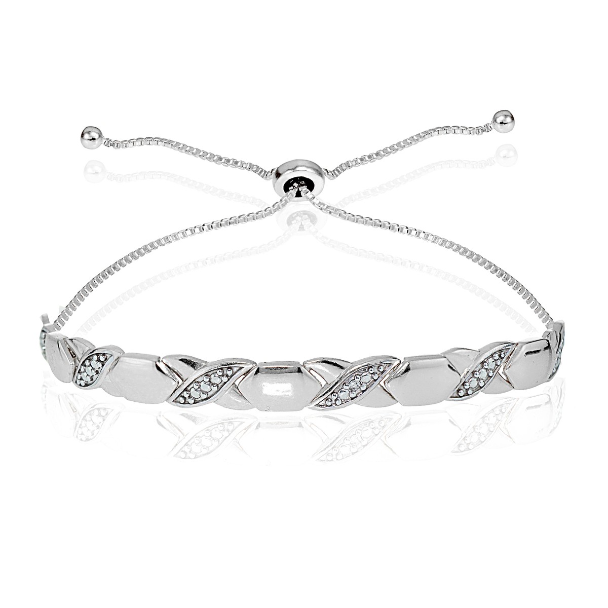 Sterling Silver Diamond Accented XO Adjustable Bolo Bracelet