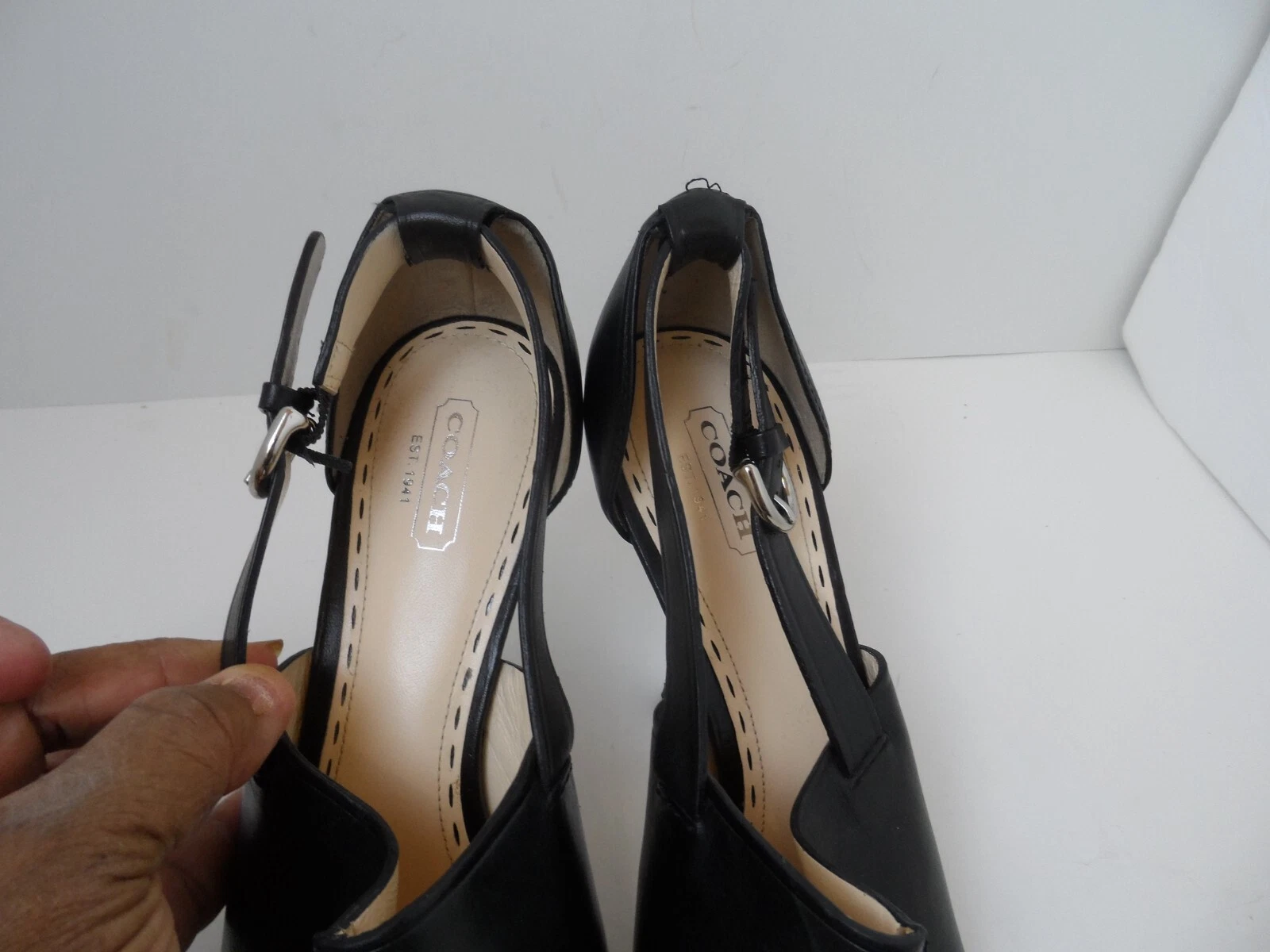 Scarpe eleganti da donna Coach Ashton in pelle nera con punta aperta e tacco alto taglia 9 5B