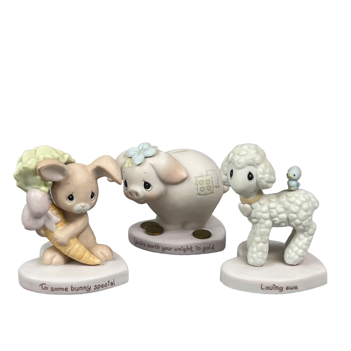 Set of 3 Precious Moments Figurines with Loving Note Pig, Sheep