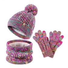 Youth Winter Beanie Hat Gloves Scarf Set Girls Boys Knit Neck Warmer Mittens