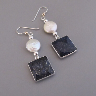 djs Sundance Sol White Pearl Lapis Sterling Silver Dangle Earrings Boho Wedding