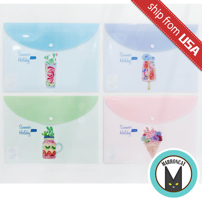 Lot 4 Summer Holiday Succulent Ice Cream A4 File Folder Document Holder Bag Cute