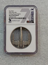 2022 Star Wars X-Wing Shaped Fighter 1 Oz Silver NGC MS70 Antiqued Coin ~ w/ COA