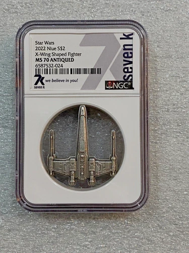 2022 Star Wars X-Wing Shaped Fighter 1 Oz Silver NGC MS70 Antiqued Coin ~ w/ COA