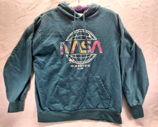 NASA Hoodie Mens Size Large Blue/Green Hooded Sweatshirt For The Benefit Of All