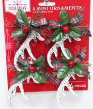 Antique White Antler Mini Ornaments 4 Count, by Holiday Time