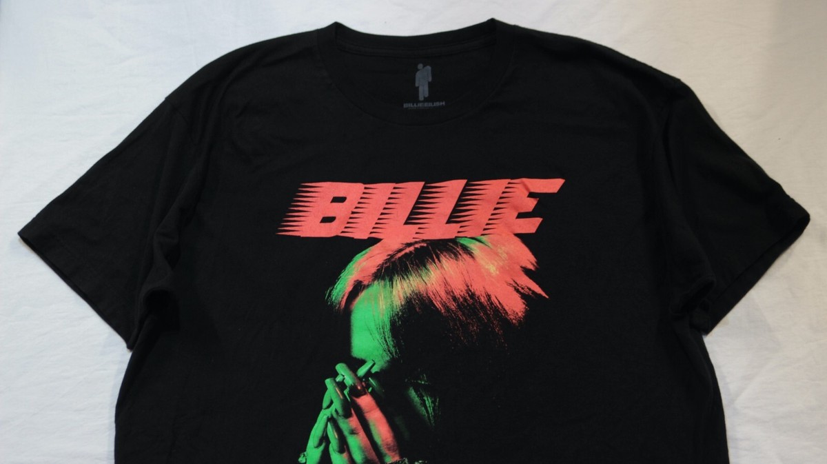 Billie Eilish Band Pop T Shirt Neon Covered Face 2020 Concert Tour