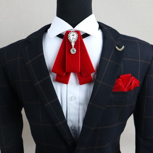 Men Retro Velvet Pre-Tied Crystal Wedding Necktie Neck Bow Tie Charm Collar Chic - Picture 12 of 13