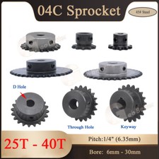 04C Roller Chain Sprocket Pitch 1/4" 6.35mm Sprocket Wheel 25T-40T Bore 6-30mm
