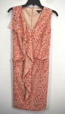 Ann Taylor Womens Red Sleeveless V-Neck Ruffle Stretch Partywear Shift Dress 6