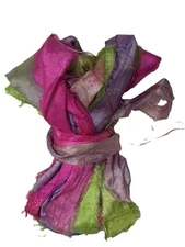 10 yards Recycled Sari Silk Ribbon Yarn Pink Green