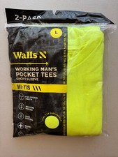 NEW Walls Short Sleeve Working Man's Pocket Tees 2 Pack Large L  Hi-Vis Yellow