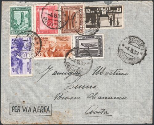 Colonie Italiane 4/8/1938 Airway Letter from Lechemti (Ethiopia) to Bosso  - Picture 1 of 1