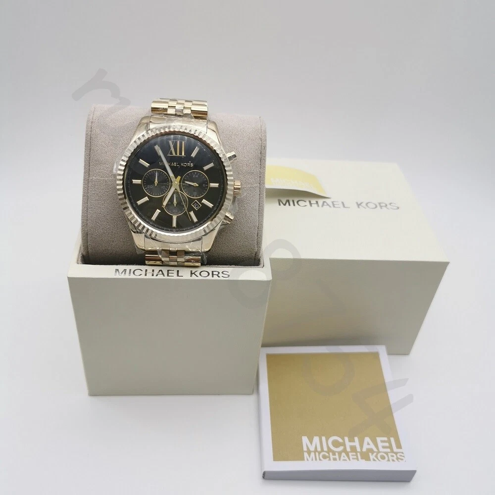 New Michael Kors MK8286 Lexington Chronograph Black Dial Gold-Tone Men's  Watch 691464951597 | eBay