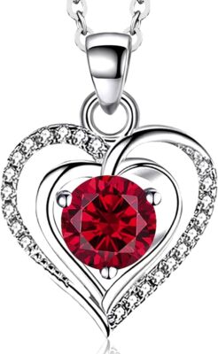925 Sterling Silver CZ Birthstone Heart Necklace Gifts For Women Her Mother Wife
