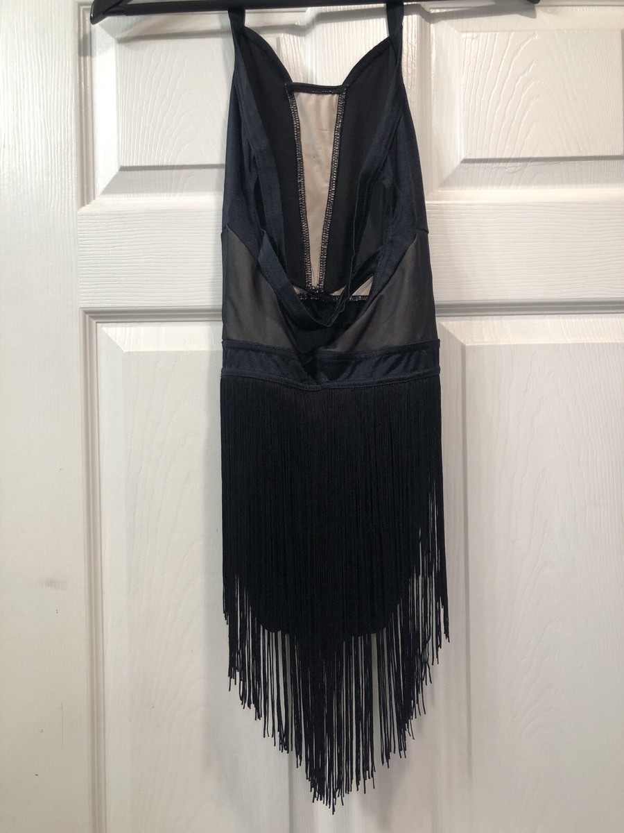 Weissman Balera dance costume black LUSTRE FRINGE HALTER DRESS D11359 MA  (A11) | eBay