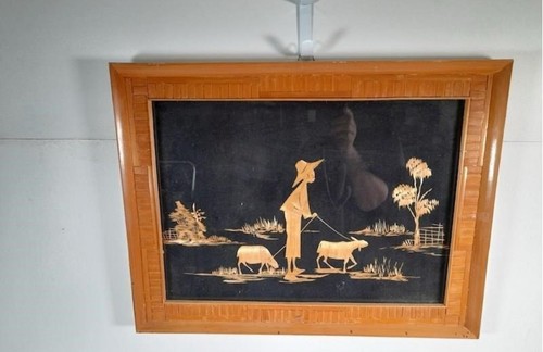 Bamboo Art - Farmer in Field 19.5 x 15 - Picture 4 of 4