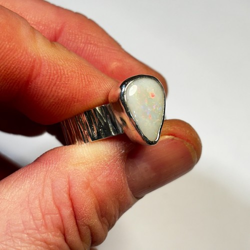Australian White Pear Opal Gemstone Band Ring - 925 Silver - Size U - 10 RN-111 - Picture 9 of 9