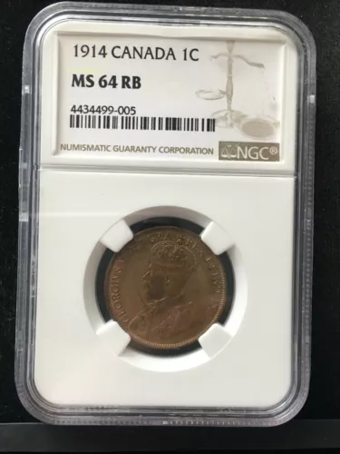 1914  NGC  Graded Canadian, Large One Cent, **MS-64**