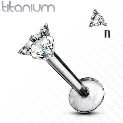 Prong Set Triangle CZ Grade 23 Solid Titanium Cartilage Helix Labret Tragus Stud