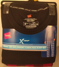 Hanes Men's X Temp Black/Red Plaid LS Thermal Fleece Sleep Set Size L - New B62 