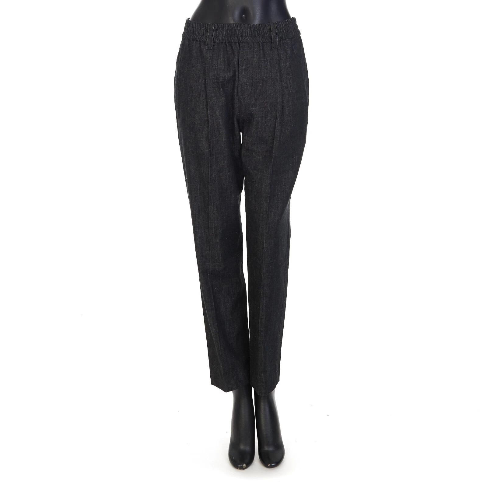 Brunello Cucinelli — BRUNELLO CUCINELLI 1595$ Black Denim Baggy Trousers - Monili Loop Details