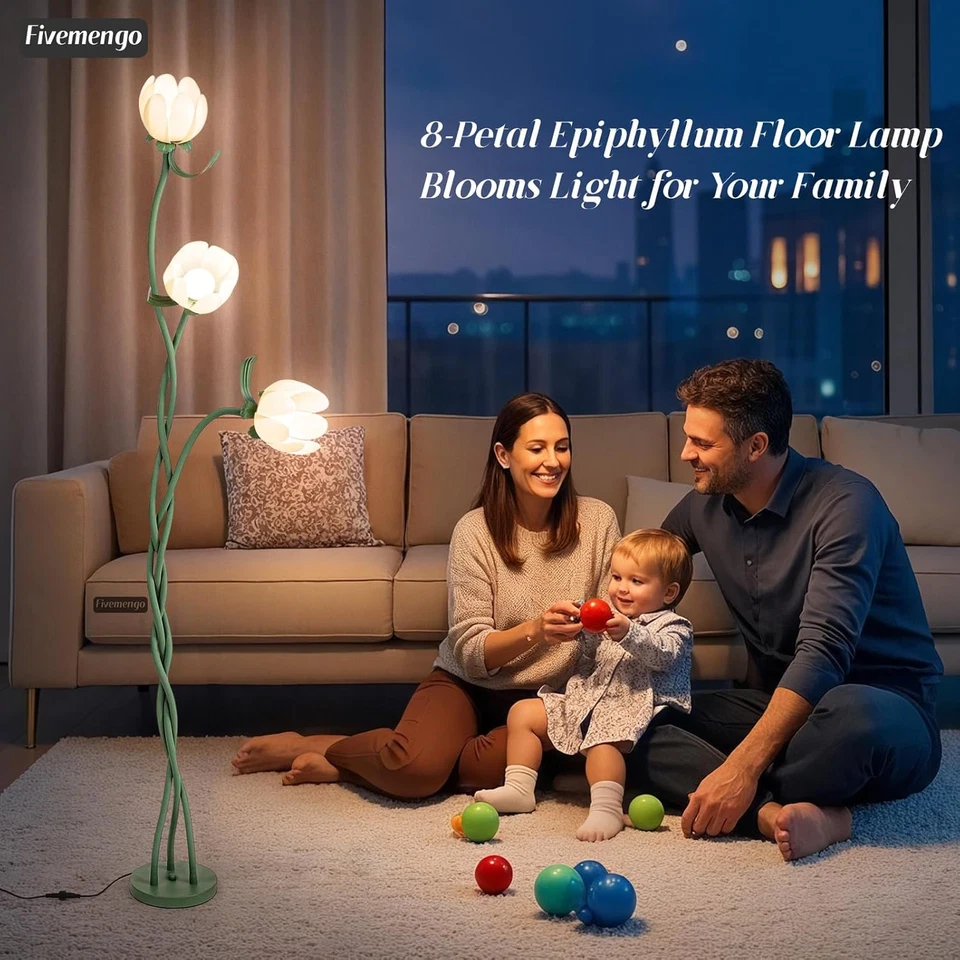 3 головки цветок напольная лампа 67 дюймов Epiphyllum светодиодный зеленый цветок лампа с Fle - Изображение 3 из 4