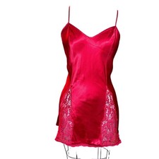 Gold Label Lace Satin Victoria's Secret Slip Dress Nightgown Small Red Vintage