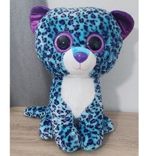 TY Beanie Boos LIZZIE The Leopard Blue Purple Glitter Eyes LARGE 15" Stuffed