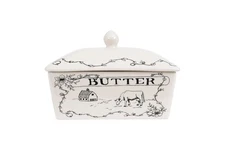 Country Stoneware Butter Dish with Lid, "Spread the Love" Message