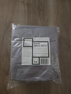 Twin XL Microfiber 3 Piece Sheet Set Solid Gray OCM Dorm Pillowcase Flat Fitted