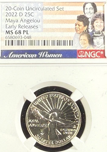 2022 D MAYA ANGELOU AMERICAN WOMEN QUARTER EARLY RELEASE NGC MS 68 PL
