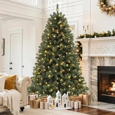 7.5ft Artificial Balsam Fir Christmas Tree Pre-Lit with Warm LED Lights
