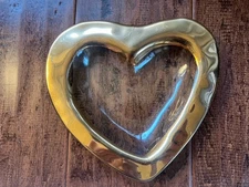 Annieglass Crackled Gold Heart Trinket Dish Jewelry Tray Signed Numbered 8" 1995