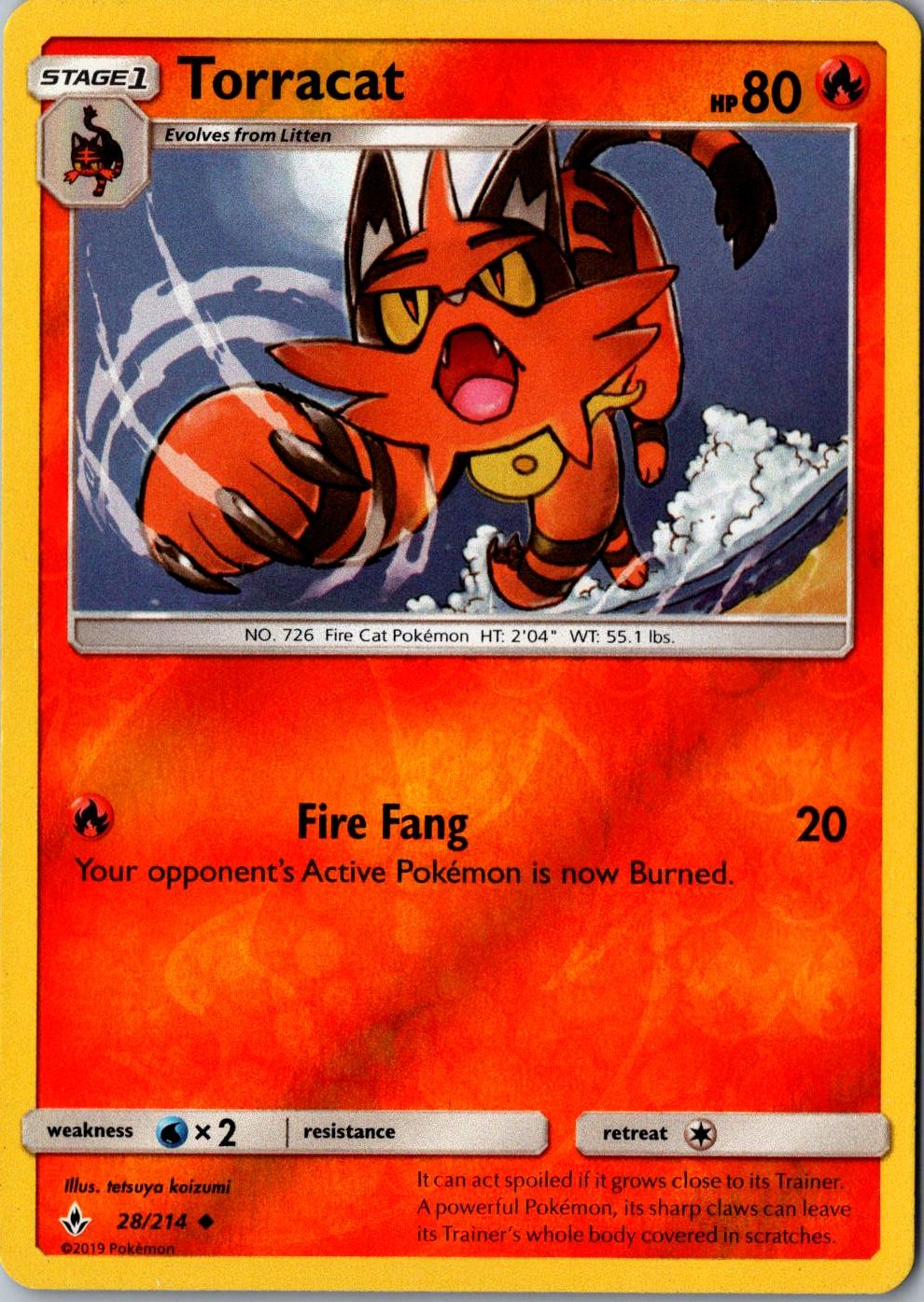 Torracat Reverse Holo 28/214 Uncommon SM Unbroken Bonds LP Pokemon Card