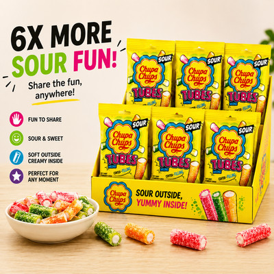 6x Chupa Chups Sour Tubes 22g   Saure Fruchtgummi-Stangen im 6er Pack