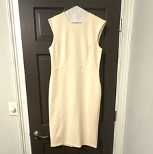Express Women’s M White Solid High Neck Sleeveless Knee Sheath Dress Zip