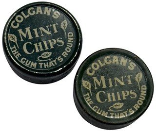 1910 Colgan's Mint Chips Gum That's Round New York EMPTY Baseball Card Tin (2)