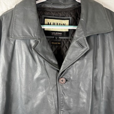 Wilsons M Julian Gray Leather Jacket Mens XL Thinsulate Zip Liner Button Coat