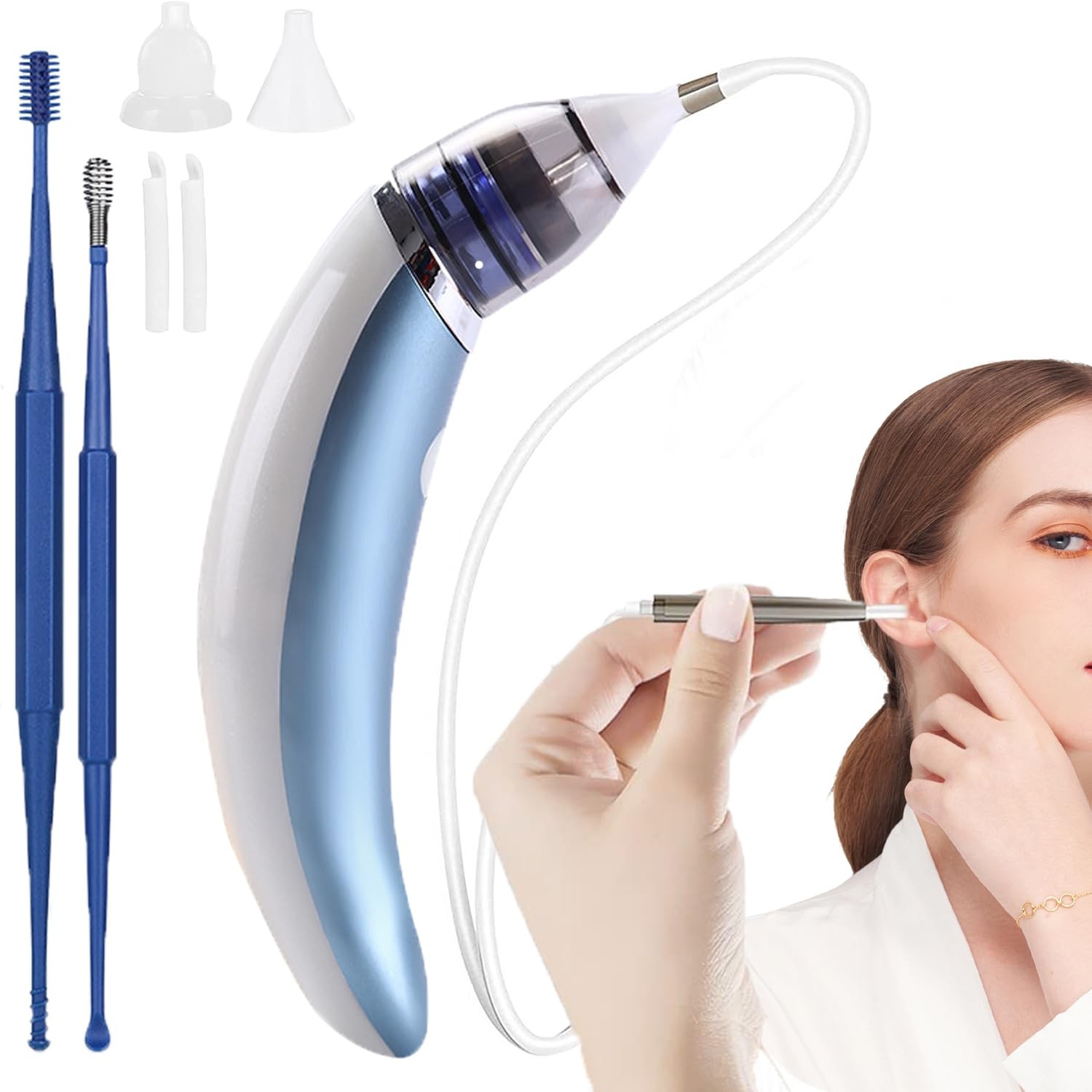 Aspirateur de cérumen électrique blanc Kit de nettoyage d'oreille doux pour adulte