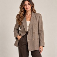 Christian Dior The Suit Blazer 8 Taupe Wool Double Breasted 80s 90s Quiet Luxury