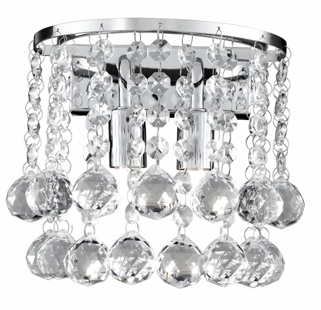 Wall Light Silver Hanna 2 Round Crystals Chrome Searchlight 2402-2CC