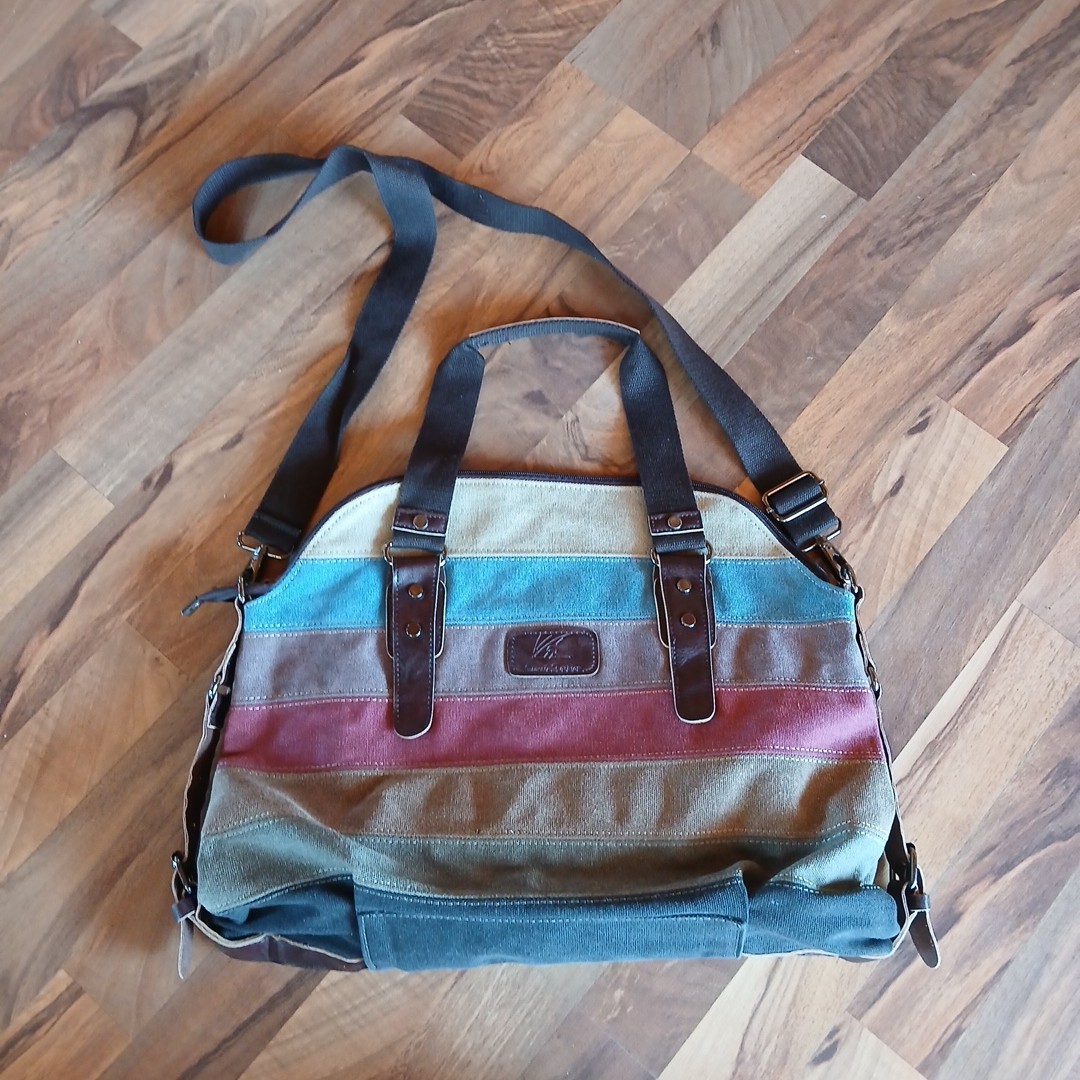 Canvas Patchwork Rainbow Shoulder Bag Large Capac… - image 1