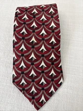 Vintage Mark Alexander Italian Silk Tie 4” Burgundy Art Deco Geometric Made USA