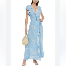 Melissa Odabash Brianna Wrap Maxi Dress Women's Size XS Light Blue Ruffle Tie